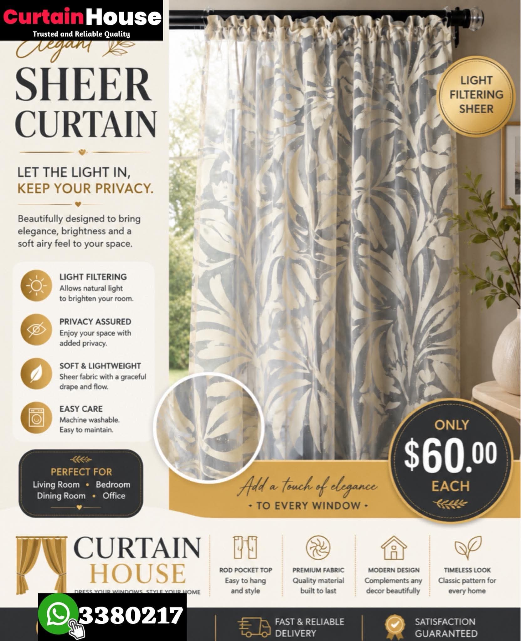 Sheer Curtain - Rod Pocket